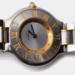Pre Owned Cartier Silver 18k Yellow Gold Stainless Steel Must 21 1340 Women's Wristwatch 28 mm