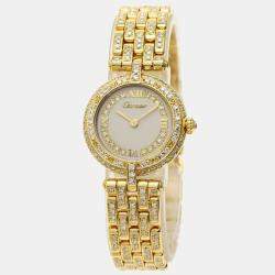Pre Owned Cartier Ivory Diamonds 18k Yellow Gold Panthere Women's Wristwatch 24 mm