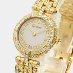 Pre Owned Cartier Ivory Diamonds 18k Yellow Gold Panthere Women's Wristwatch 24 mm