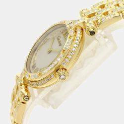 Pre Owned Cartier Ivory Diamonds 18k Yellow Gold Panthere Women's Wristwatch 24 mm