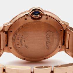 Pre Owned Cartier Silver Diamond 18K Rose Gold Ballon Bleu WJBB0005 Automatic Women's Wristwatch 36MM