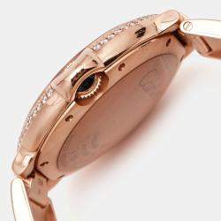 Pre Owned Cartier Silver Diamond 18K Rose Gold Ballon Bleu WJBB0005 Automatic Women's Wristwatch 36MM