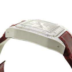 Pre Owned Cartier Silver Diamonds Stainless Steel Santos 100 W20126X8 Women's Wristwatch 33 mm