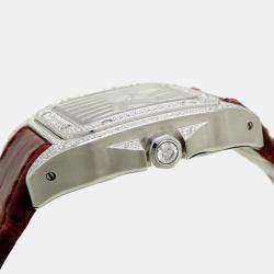 Pre Owned Cartier Silver Diamonds Stainless Steel Santos 100 W20126X8 Women's Wristwatch 33 mm