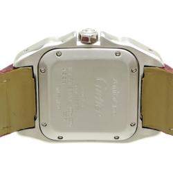 Pre Owned Cartier Silver Diamonds Stainless Steel Santos 100 W20126X8 Women's Wristwatch 33 mm