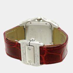 Pre Owned Cartier Silver Diamonds Stainless Steel Santos 100 W20126X8 Women's Wristwatch 33 mm