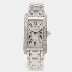Cartier Silver Diamonds 18K White Gold Tank Louis WJTA0011 Women's  Wristwatch 29.5 mm Cartier