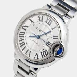 Pre Owned Cartier Silver Stainless Steel Ballon Bleu W6920071 Women's Wristwatch 33 mm