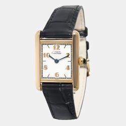 Pre Owned Cartier White Yellow Gold Plated Stainless Steel Must Tank Vermeil 160680 Women's Wristwatch 20.5 mm