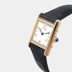 Pre Owned Cartier White Yellow Gold Plated Stainless Steel Must Tank Vermeil 160680 Women's Wristwatch 20.5 mm