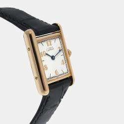 Pre Owned Cartier White Yellow Gold Plated Stainless Steel Must Tank Vermeil 160680 Women's Wristwatch 20.5 mm