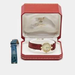 Pre Owned Cartier Gold Vermiel Must De Cartier 590004 Leather Women's Wristwatch 24 mm