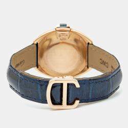 Pre Owned Cartier Silver Diamond 18K Rose Gold Alligator Leather Clé de Cartier WJCL0047 Women's Wristwatch 31 mm