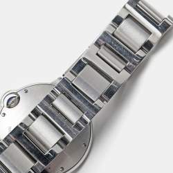 Pre Owned Cartier Silver Diamond Stainless Steel Ballon Bleu WE902075 Women's Wristwatch 36 mm