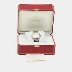 Pre Owned Cartier Silver Diamond Stainless Steel Ballon Bleu WE902075 Women's Wristwatch 36 mm