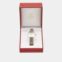 Pre Owned Cartier Cream 18k Yellow Gold Stainless Steel Must 21 Women's Wristwatch 28 mm 