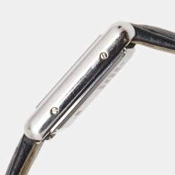 Pre Owned Cartier Silver Stainless Steel Leather Tank WSTA0042 Women's Wristwatch 22 mm 