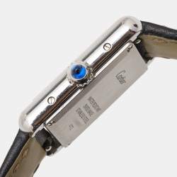 Pre Owned Cartier Silver Stainless Steel Leather Tank WSTA0042 Women's Wristwatch 22 mm 