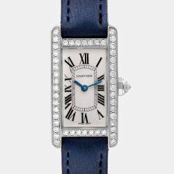 مملوكة مسبقًا Cartier Tank Americaine White Gold Diamond Ladies Watch WB7018L1
