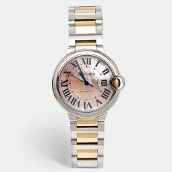 Pre Owned Cartier Pink Mother Of Pearl 18K Rose Gold Stainless Steel Ballon Bleu 3284 Women's Wristwatch 36 mm