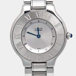 Pre Owned Cartier Silver Grey Stainless Steel Must De Cartier 21 1330 Women's Wristwatch 31 mm