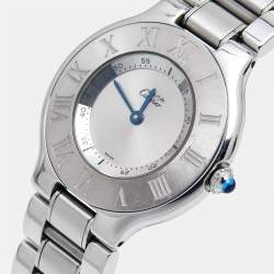 Pre Owned Cartier Silver Grey Stainless Steel Must De Cartier 21 1330 Women's Wristwatch 31 mm