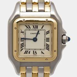 مملوكة مسبقًا Cartier Cream 18K Yellow Gold Stainless Panthere 112000R Women's Wristwatch 23 mm