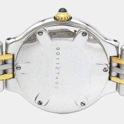 Pre Owned Cartier Silver Yellow Gold Plated And Stainless Steel Must 21 de Cartier Quartz Women's Wristwatch 28 mm