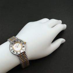 Pre Owned Cartier Silver Yellow Gold Plated Stainless Steel Must 21 Quartz Women's Wristwatch 28 mm