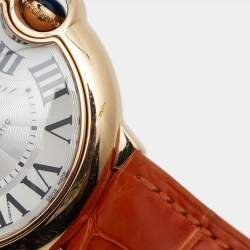 Pre Owned Cartier Silver 18K Rose Gold Alligator Leather Ballon Bleu 3003 Women's Wristwatch 36 MM