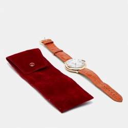 Pre Owned Cartier Silver 18K Rose Gold Alligator Leather Ballon Bleu 3003 Women's Wristwatch 36 MM