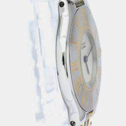 Pre Owned Cartier Silver Yellow Gold Plated And Stainless Steel Must 21 Quartz Women's Wristwatch 30 mm