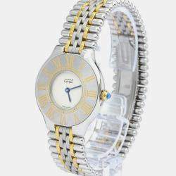 Pre Owned Cartier Silver Yellow Gold Plated And Stainless Steel Must 21 Quartz Women's Wristwatch 30 mm