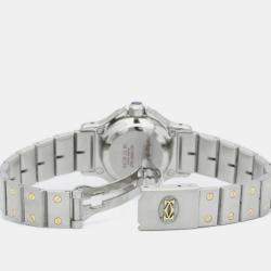 مملوكة مسبقًا Cartier White 18K Yellow Gold And Stainless Steel Santos Octagon Automatic Women's Wristwatch 24 mm