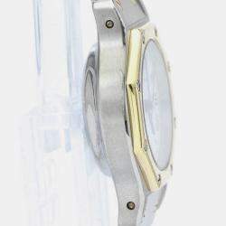 مملوكة مسبقًا Cartier White 18K Yellow Gold And Stainless Steel Santos Octagon Automatic Women's Wristwatch 24 mm