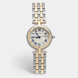 Pre Owned Cartier White 18K Yellow Gold Stainless Steel Panthere Vendome 183964 Quartz Women's Wristwatch 30 mm