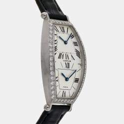 Cartier Silver Diamond 18k White Gold Tonneau WA503351 Quartz Women's Wristwatch 26 mm
