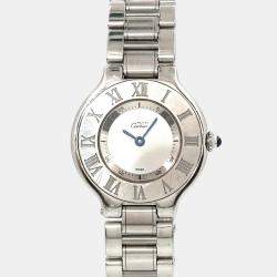 Pre Owned Cartier Silver Stainless Steel Must 21 de Cartier W10109T2 Women's Wristwatch 28 mm