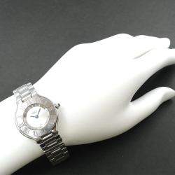 Pre Owned Cartier Silver Stainless Steel Must 21 de Cartier W10109T2 Women's Wristwatch 28 mm