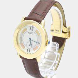 Pre Owned Cartier White Yellow Gold Plated Must de Cartier Women's Wristwatch 32 mm