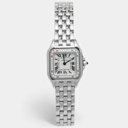 Pre Owned Cartier Silver Stainless Steel Diamond Panthere W4PN0007 Women's Wristwatch 22 mm
