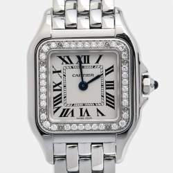 Pre Owned Cartier Silver Stainless Steel Diamond Panthere W4PN0007 Women's Wristwatch 22 mm