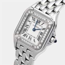 Pre Owned Cartier Silver Stainless Steel Diamond Panthere W4PN0007 Women's Wristwatch 22 mm