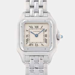 Pre Owned Cartier Silver Stainless Steel Panthere W25033P5 Quartz Women's Wristwatch 22 mm