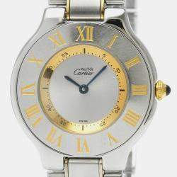 Pre Owned Cartier Silver Yellow Gold Plated Stainless Steel Must 21 W10072R6 Quartz Women's Wristwatch 31 mm