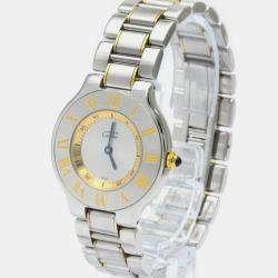 Pre Owned Cartier Silver Yellow Gold Plated Stainless Steel Must 21 W10072R6 Quartz Women's Wristwatch 31 mm
