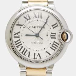 Pre Owned Cartier Silver 18K Yellow Gold Stainless Steel Ballon Bleu De Cartier 3284 Women's Wristwatch 36 mm