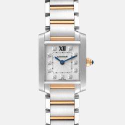 Cartier Tank Francaise Steel Rose Gold Diamond Ladies Watch WE110004