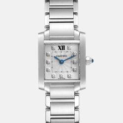 Cartier Tank Francaise Small Steel Diamond Dial Ladies Watch WE110006 20 x 25 mm