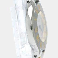 Pre Owned Cartier Silver Yellow Gold Plated Stainless Steel Must 21 de Cartier W10073R6 Women's Wristwatch 28 mm